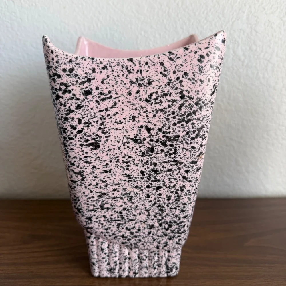 Vintage Stanfordware MCM Speckled Confetti Pink USA Pottery Vase 9.5